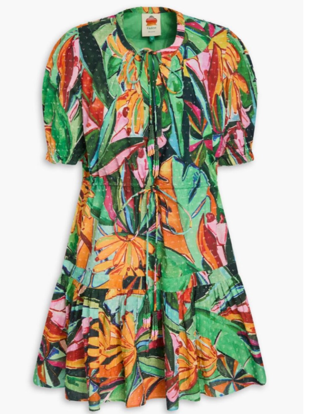 Farm Rio Printed Swiss-dot cotton mini dress XS Tropical Never Worn